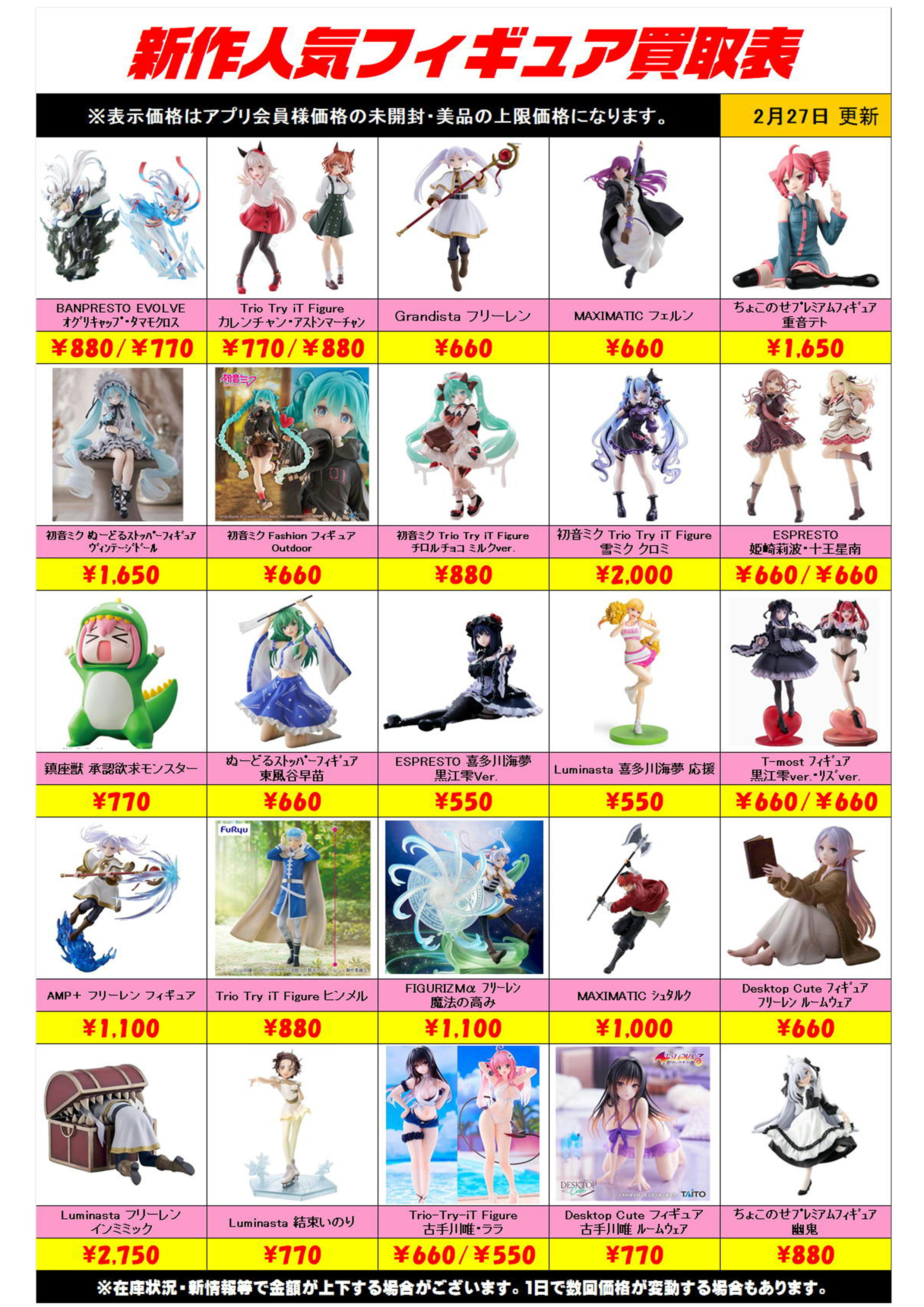 新作プライズフィギュア買取リスト更新しました！ 2/27～ プラスアップ 
