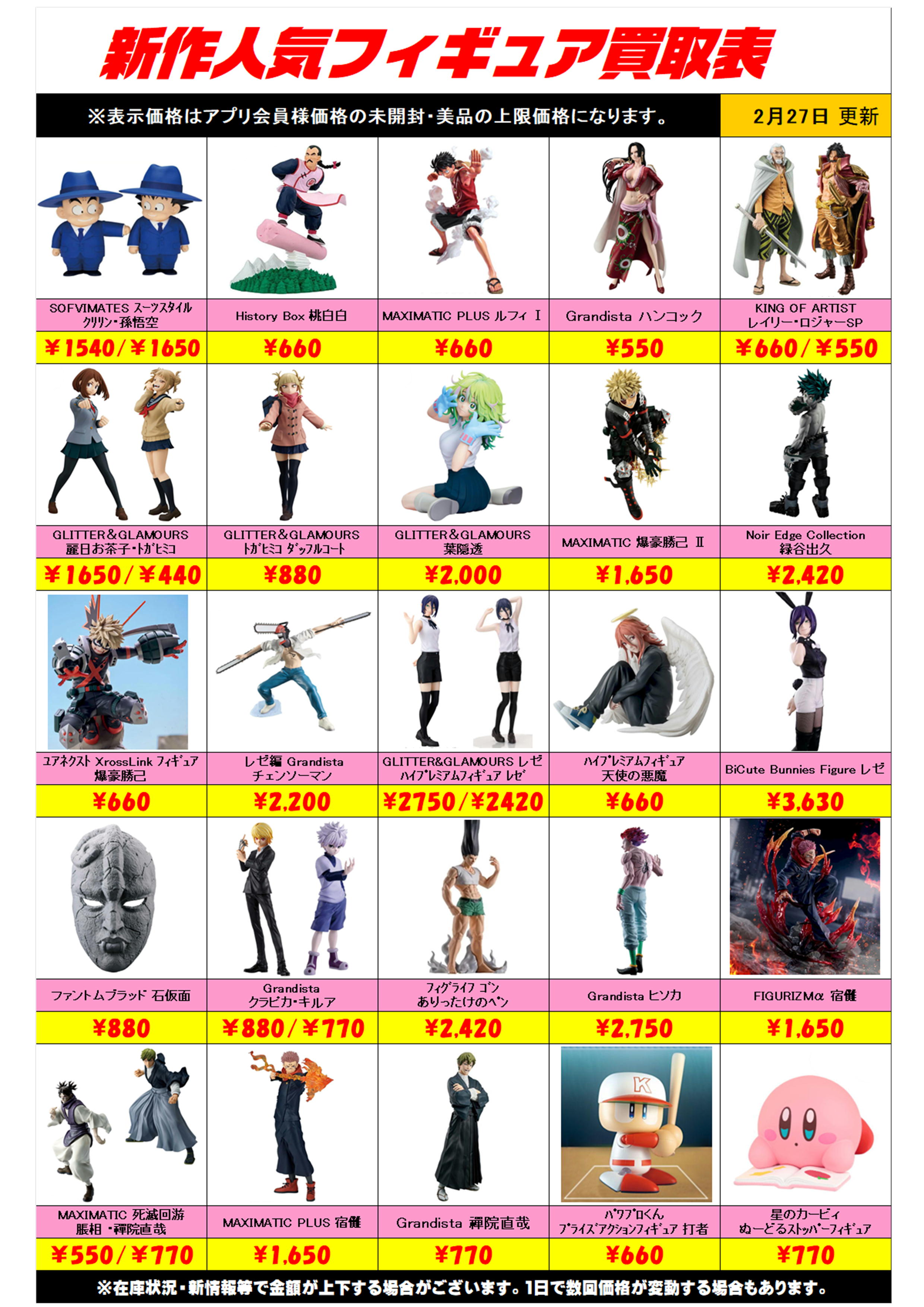 新作プライズフィギュア買取リスト更新しました！ 2/27～ プラスアップ 