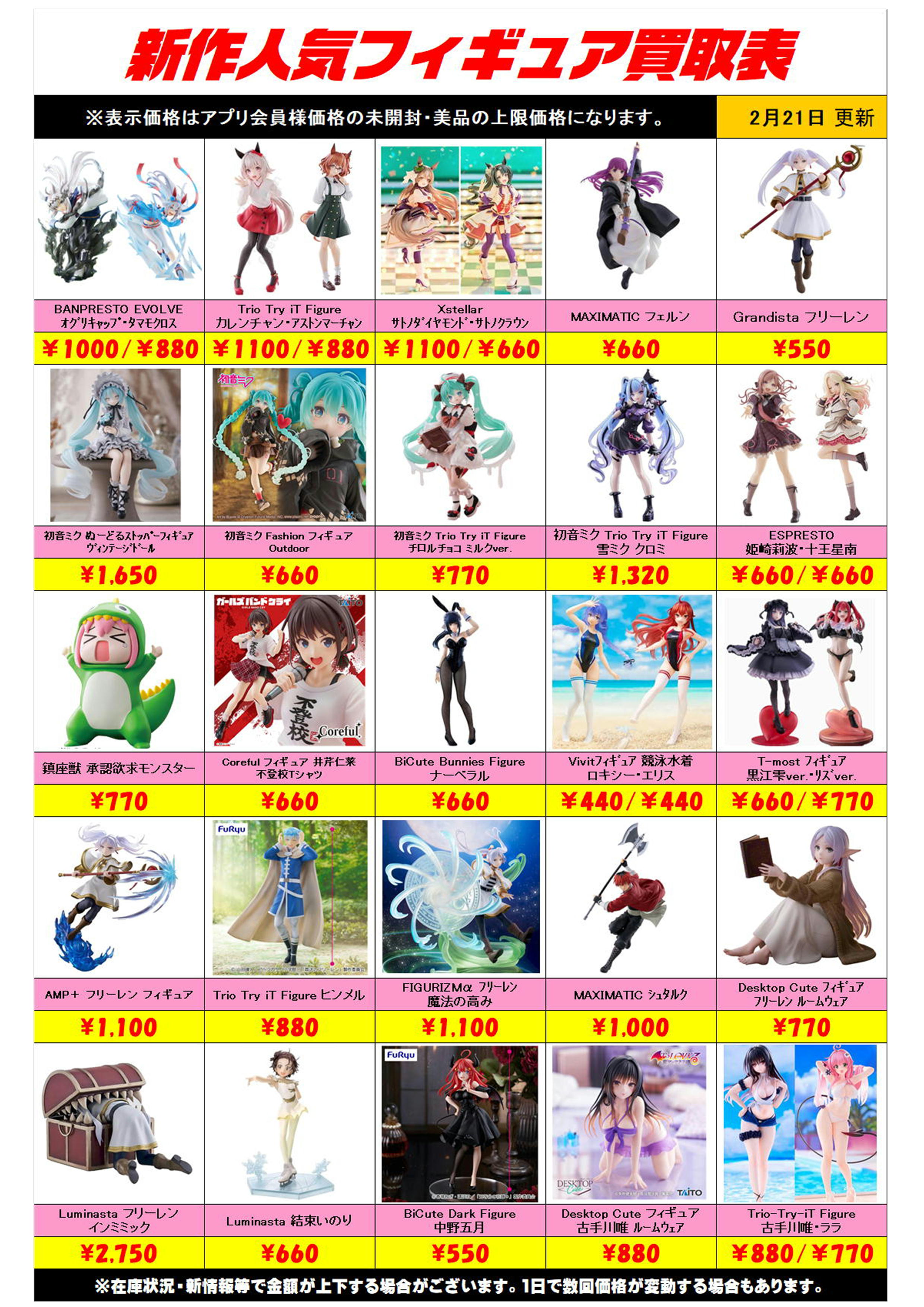 新作プライズフィギュア買取リスト更新しました！ 2/21～ プラスアップ 