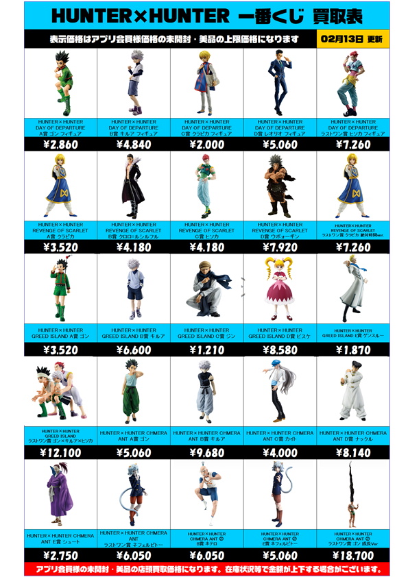 HUNTER×HUNTER 一番くじ買取表 更新しました！ 2/13～ | 千葉鑑定団中央店