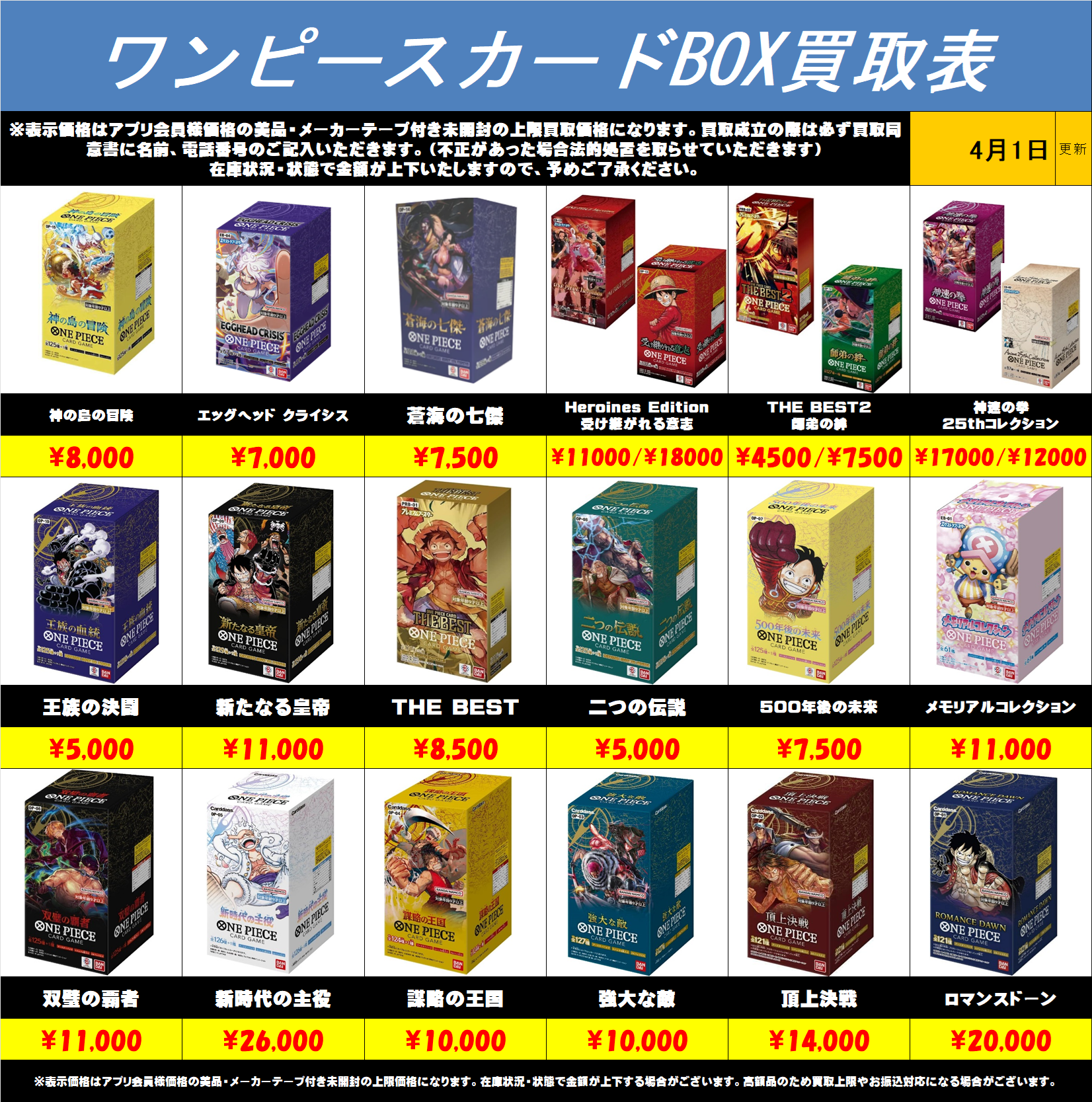 ワンピースカードBOXも高額買取実施中です！4/1～ | 千葉鑑定団中央店