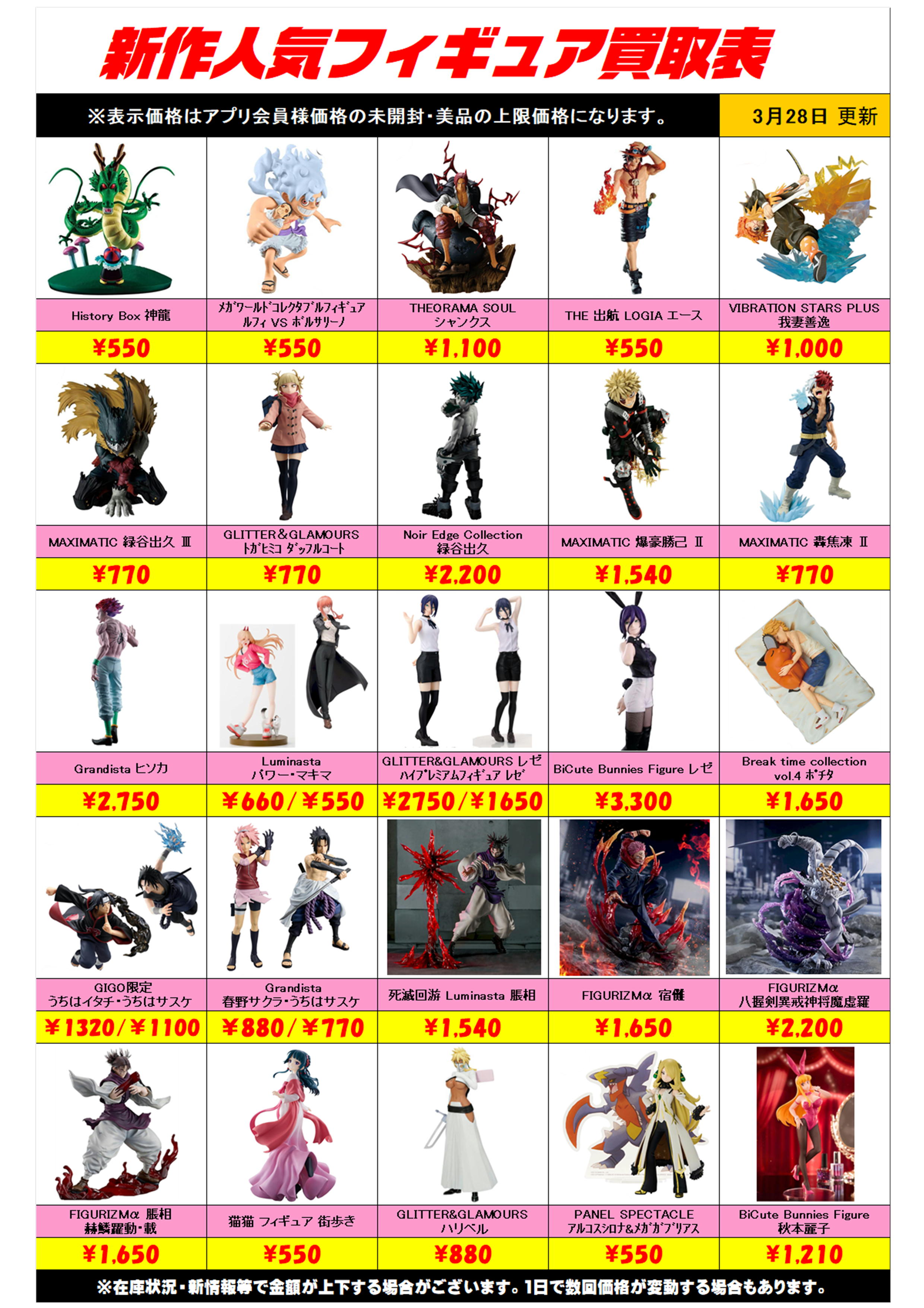 新作プライズフィギュア買取リスト更新しました！ 3/28～ プラスアップ 