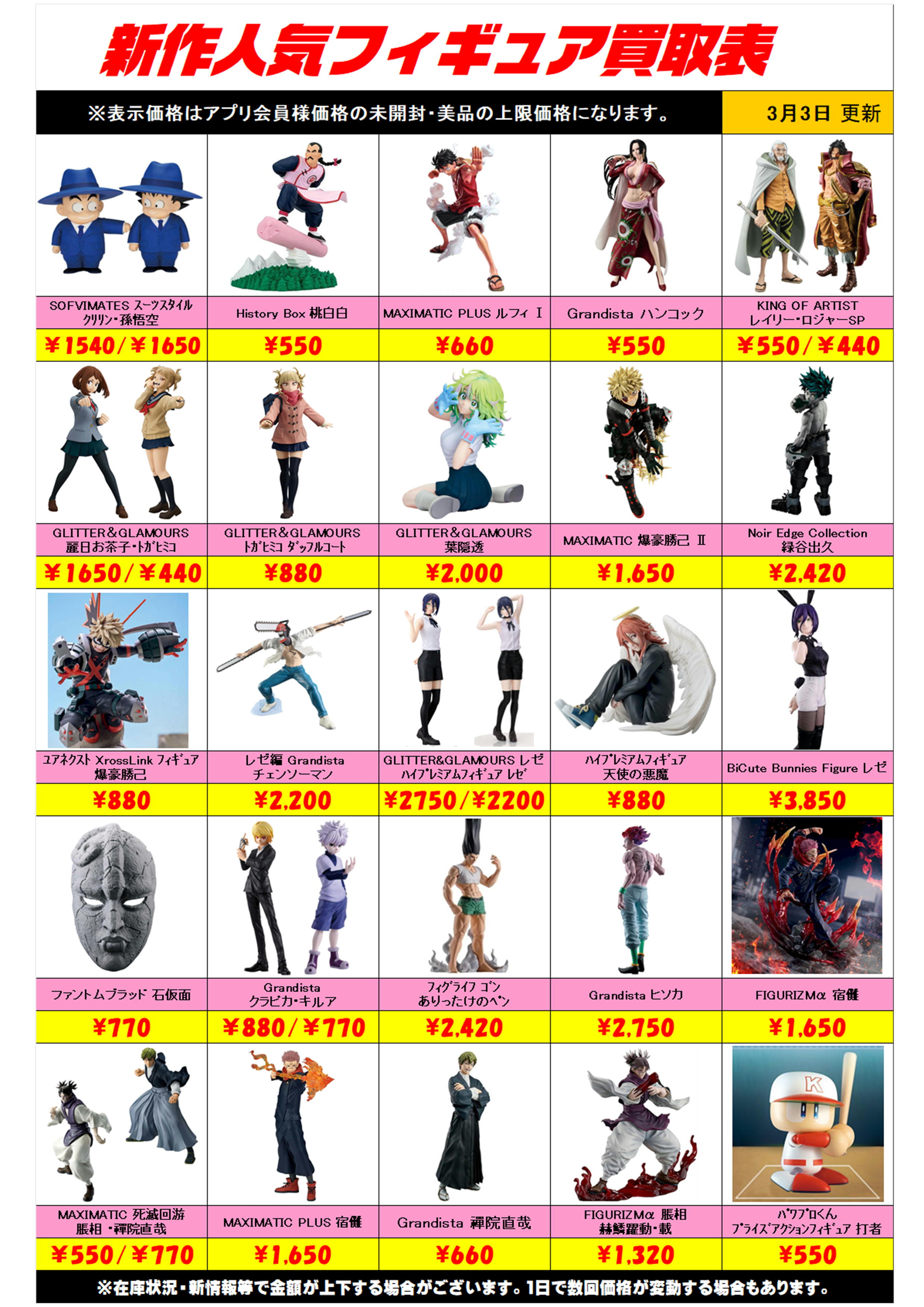 新作プライズフィギュア買取リスト更新しました！ 3/3～ プラスアップ 