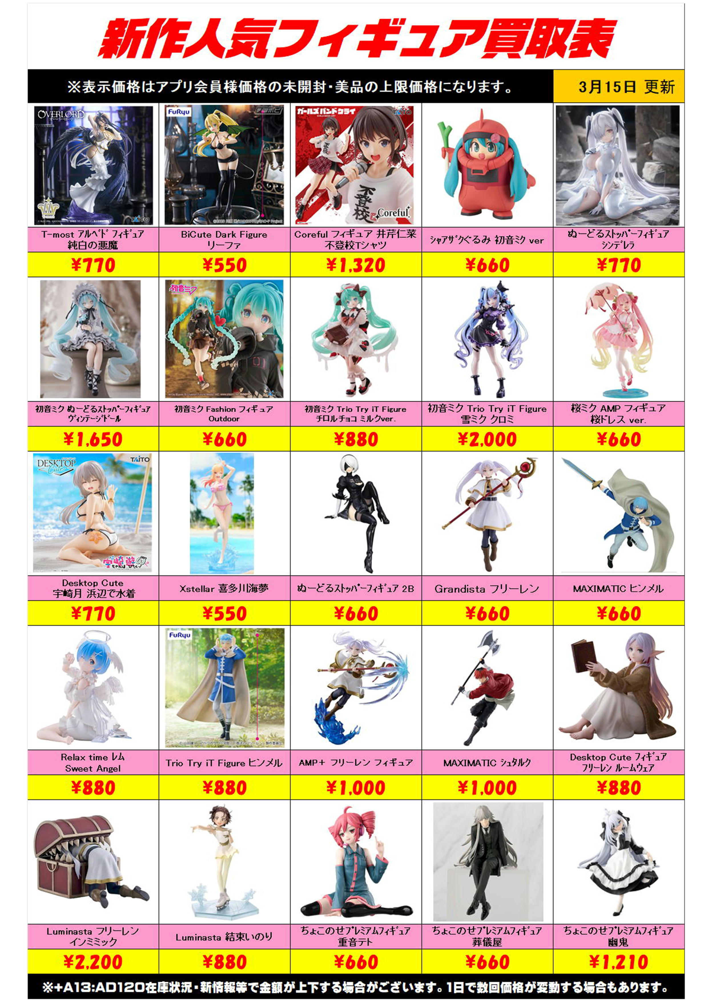 新作プライズフィギュア買取リスト更新しました！ 3/15～ | 千葉鑑定団 