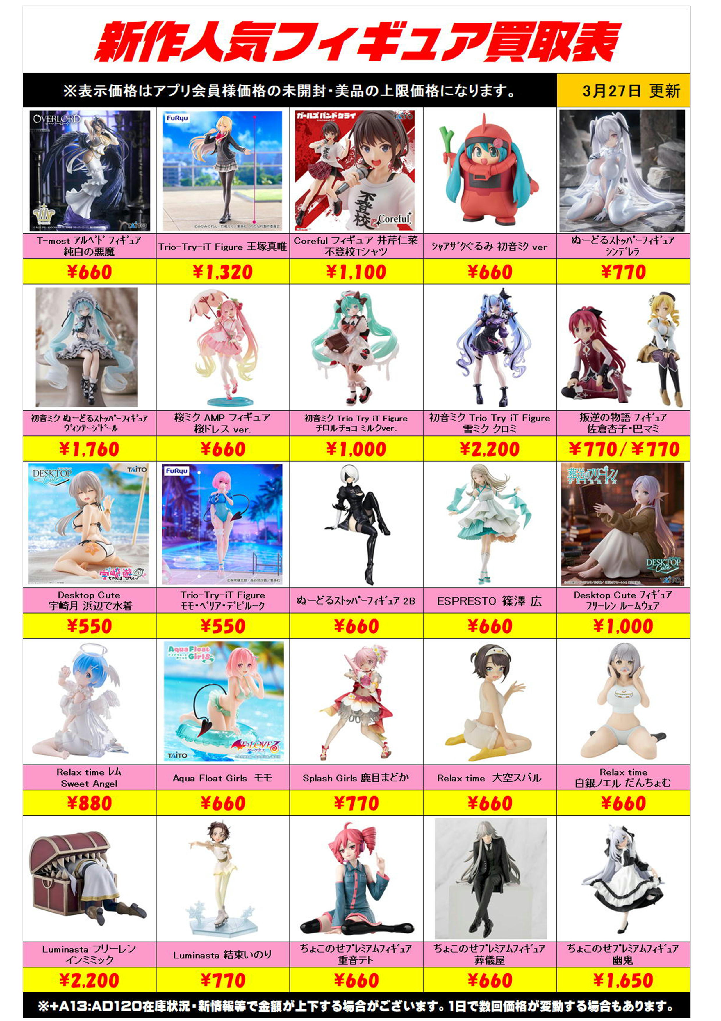 新作プライズフィギュア買取リスト更新しました！ 3/27～ プラスアップ 