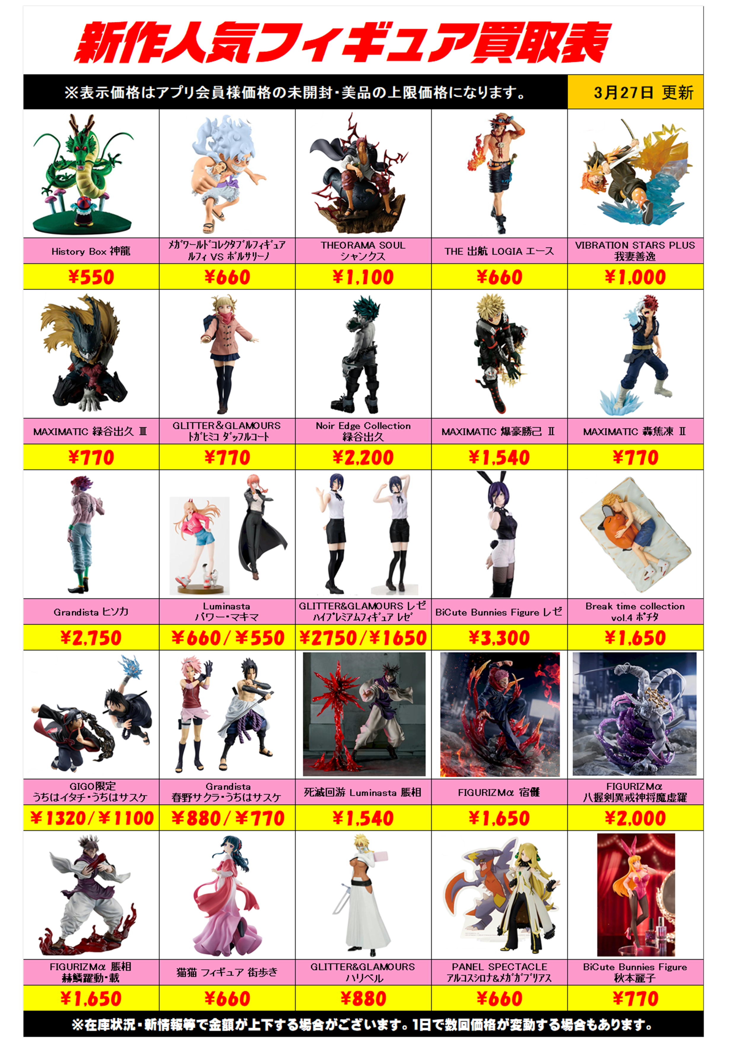 新作プライズフィギュア買取リスト更新しました！ 3/27～ プラスアップ 