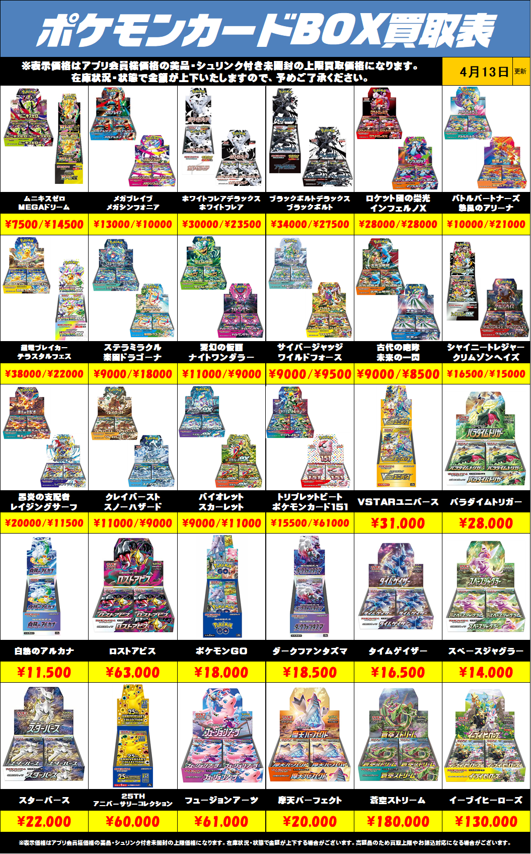 ポケモンカードBOX買取リストを更新しました！4/13～ | 千葉鑑定団中央店