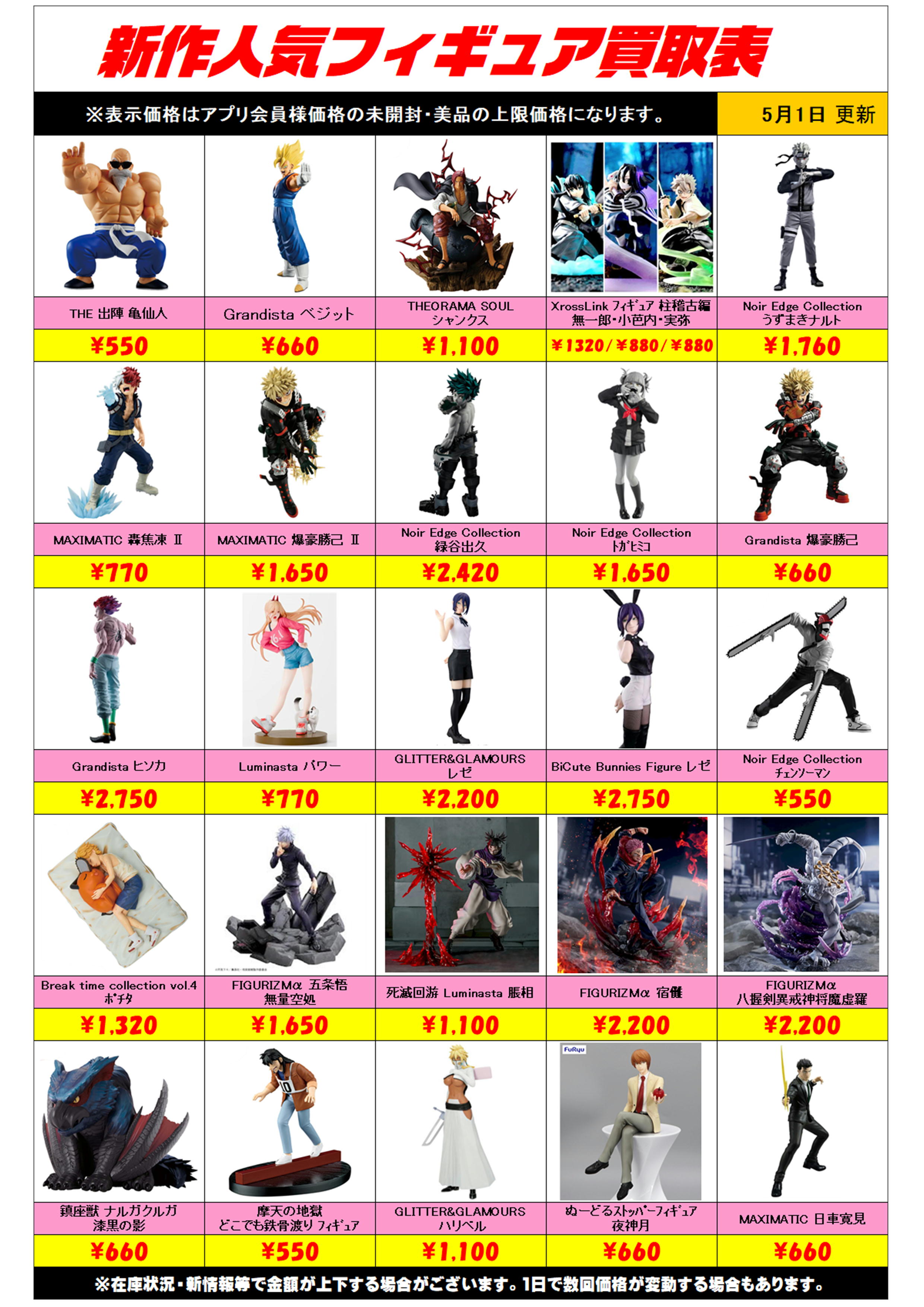 新作プライズフィギュア買取リスト更新しました！ 5/1～ プラスアップ 