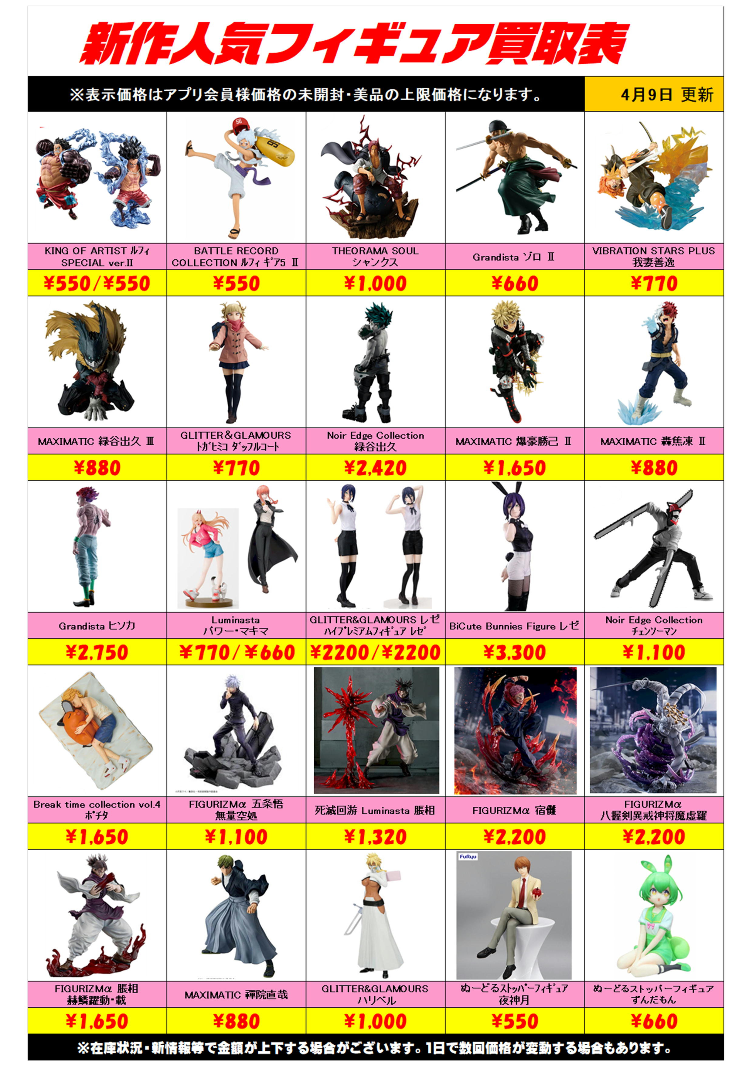 新作プライズフィギュア買取リスト更新しました！ 4/9～ プラスアップ 