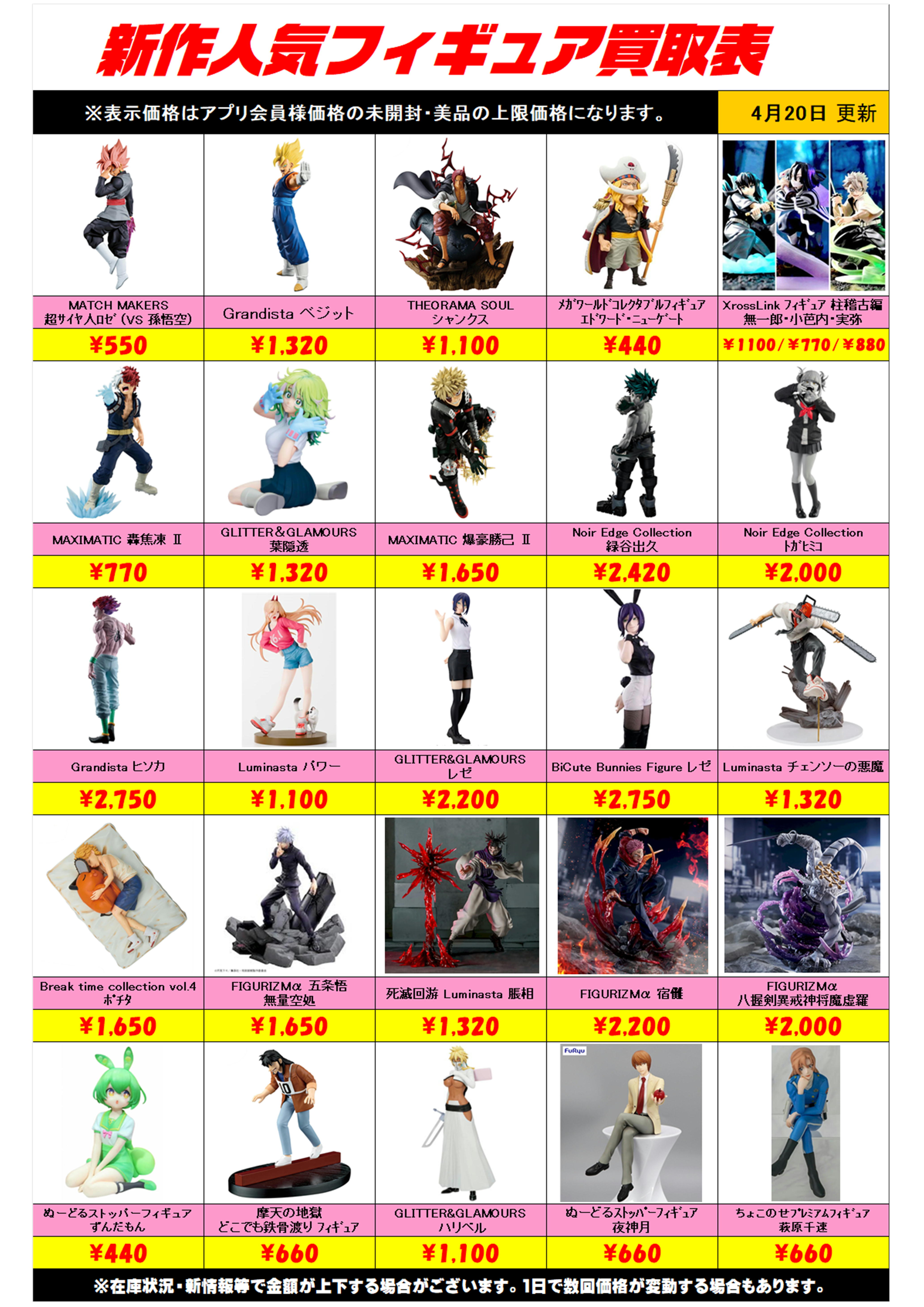 新作プライズフィギュア買取リスト更新しました！ 4/20～ プラスアップ 