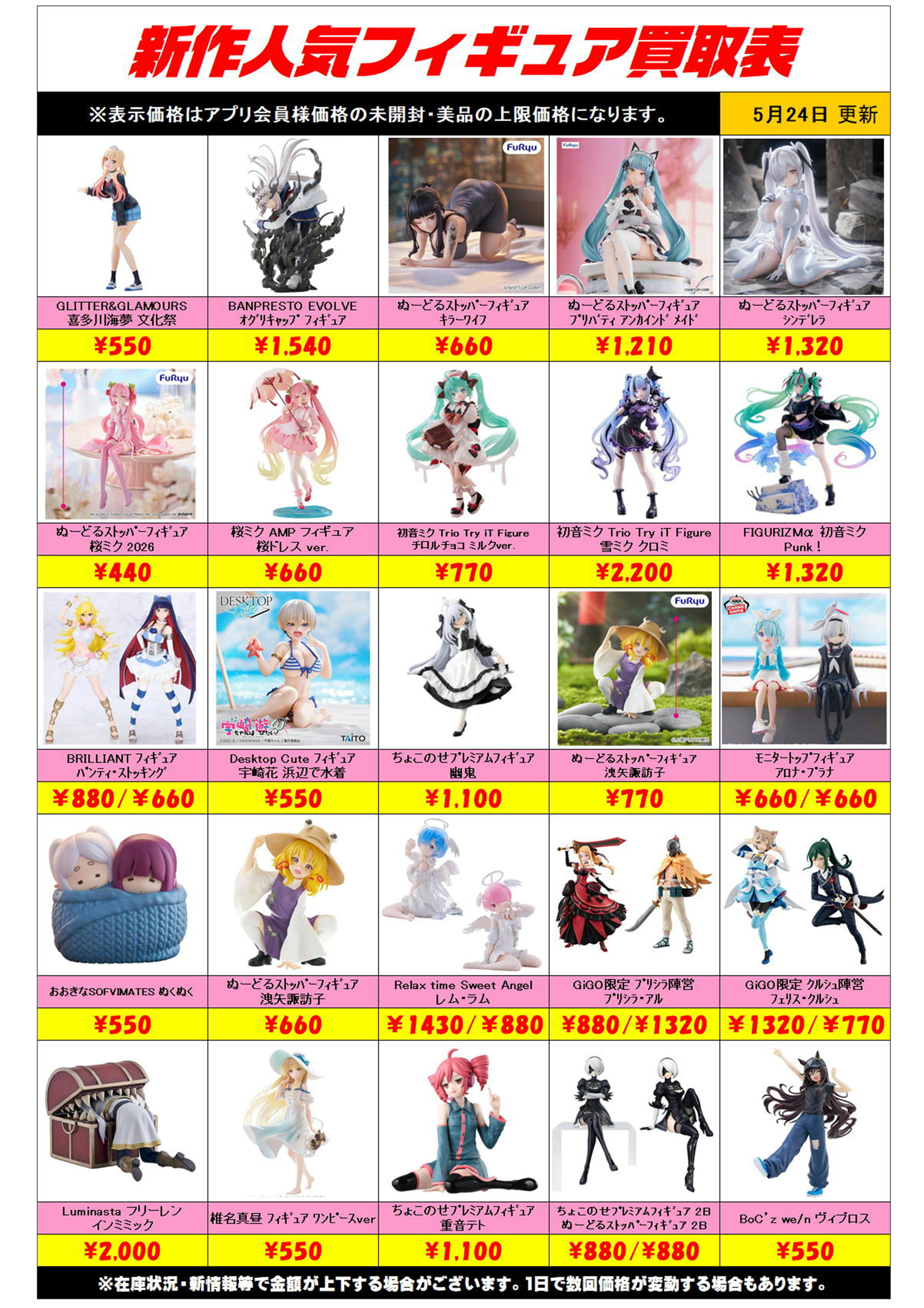 新作プライズフィギュア買取リスト更新しました！ 5/24～ プラスアップ 