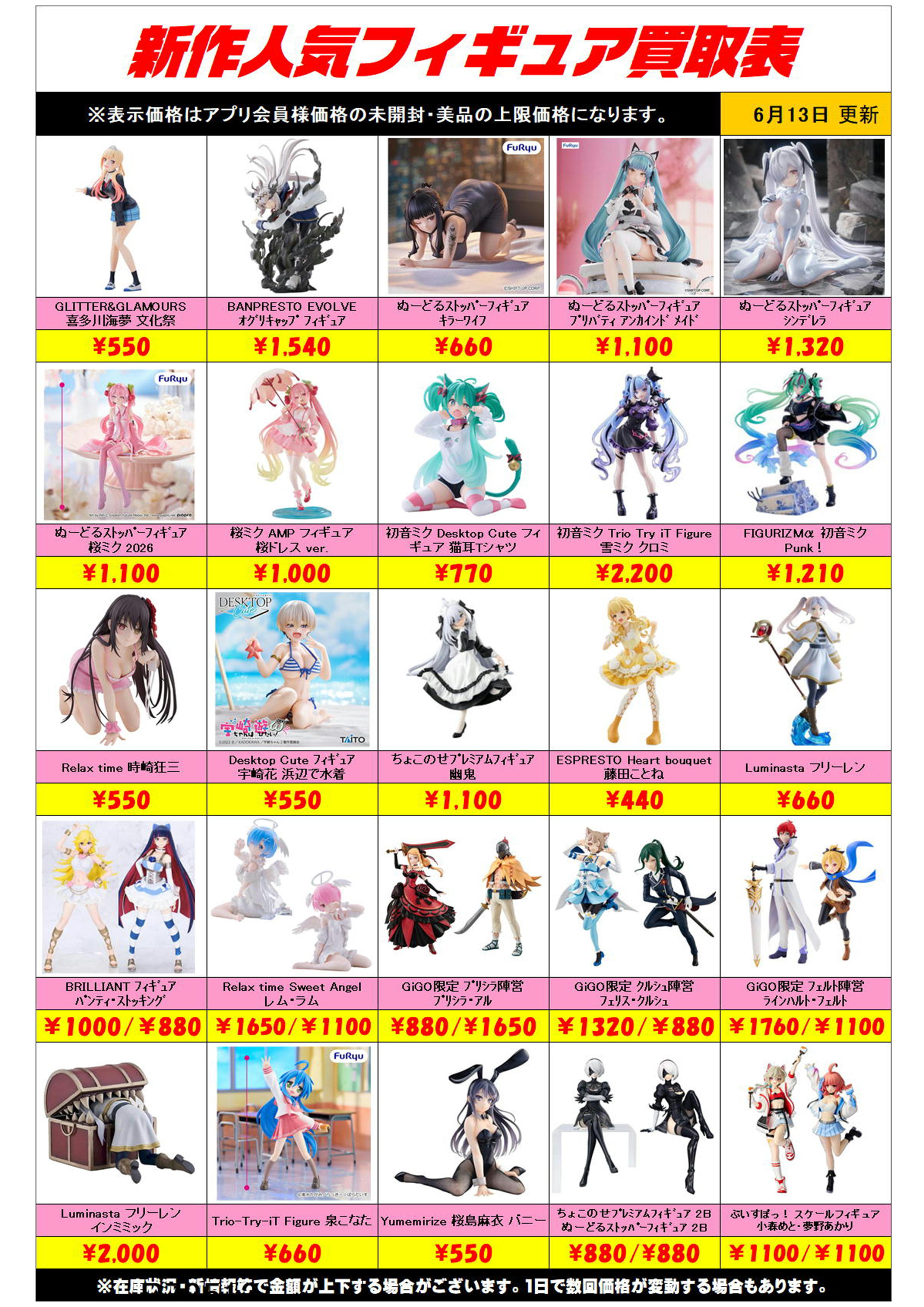 新作プライズフィギュア買取リスト061301 | 千葉鑑定団中央店