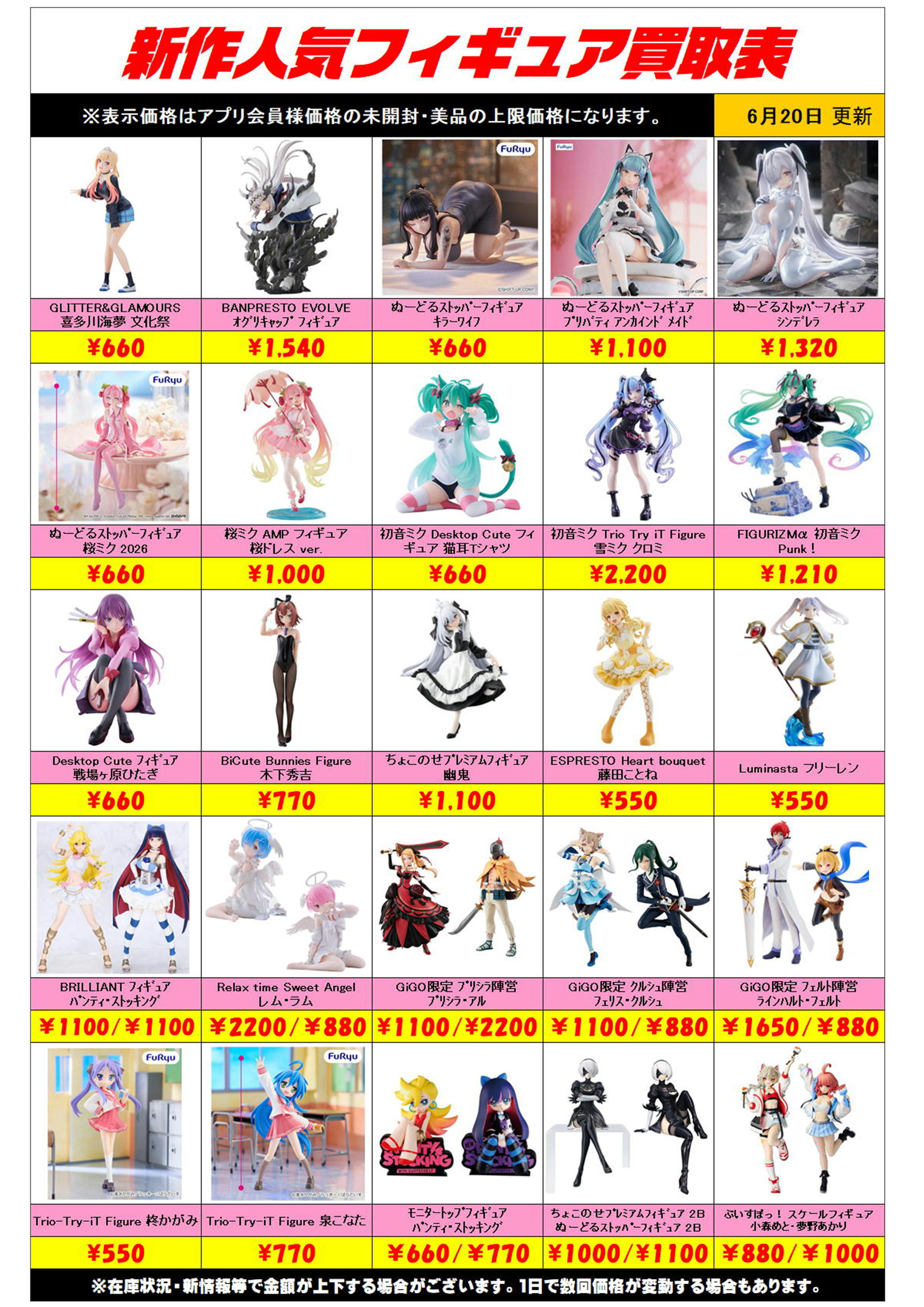 新作プライズフィギュア買取リスト062001 | 千葉鑑定団中央店