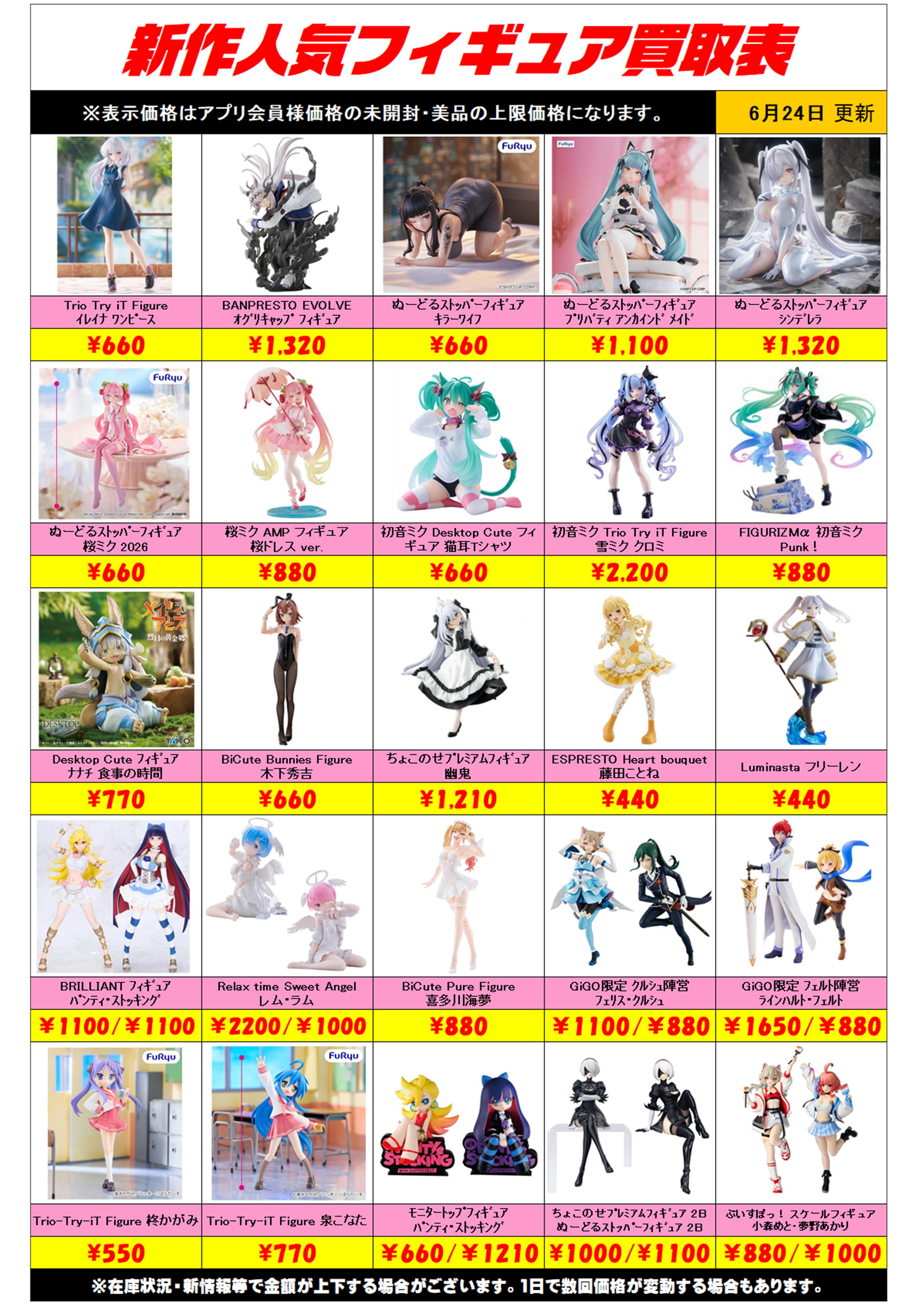 新作プライズフィギュア買取リスト更新しました！ 6/24～ プラスアップ 