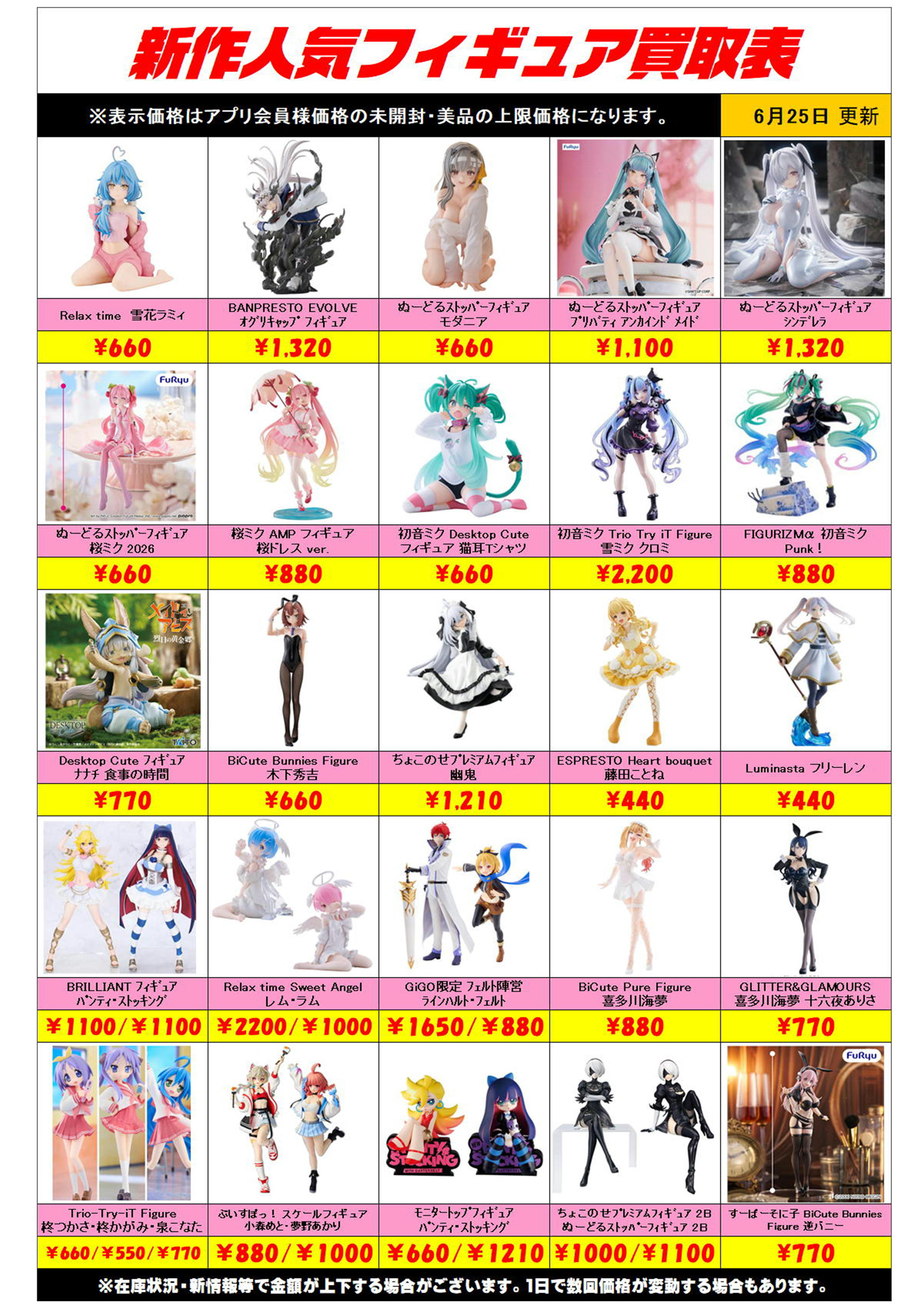 新作プライズフィギュア買取リスト更新しました！ 6/25～ プラスアップ 