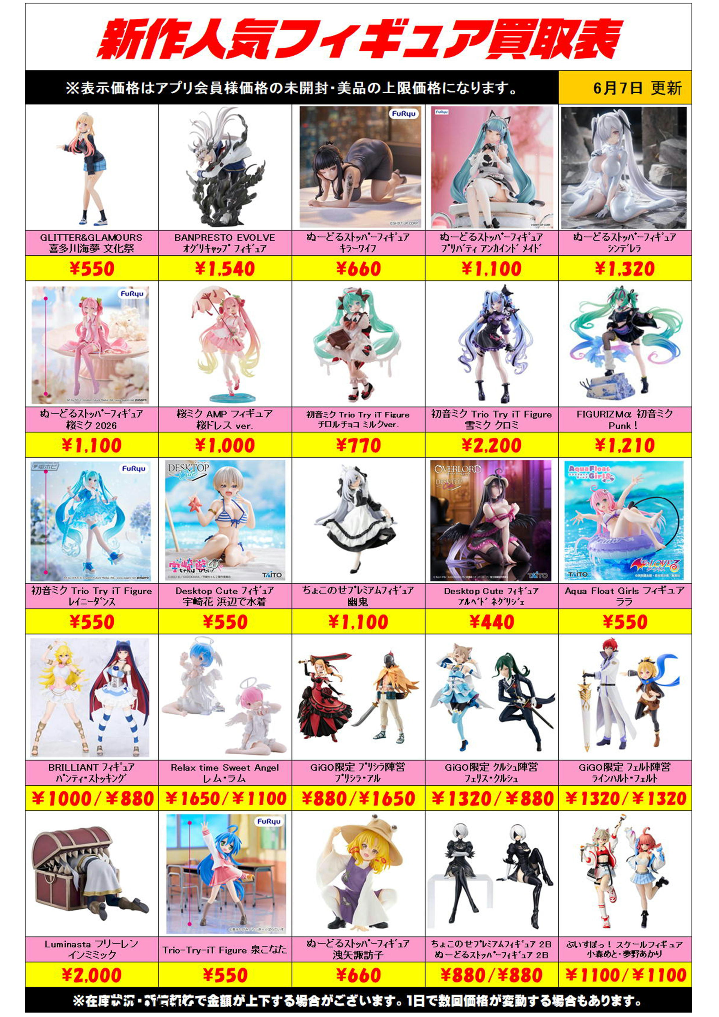 新作プライズフィギュア買取リスト更新しました！ 6/7～ プラスアップ 